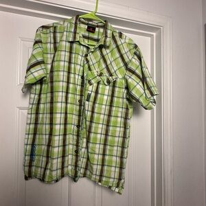 Scott Green and White Plaid Casual Shirt